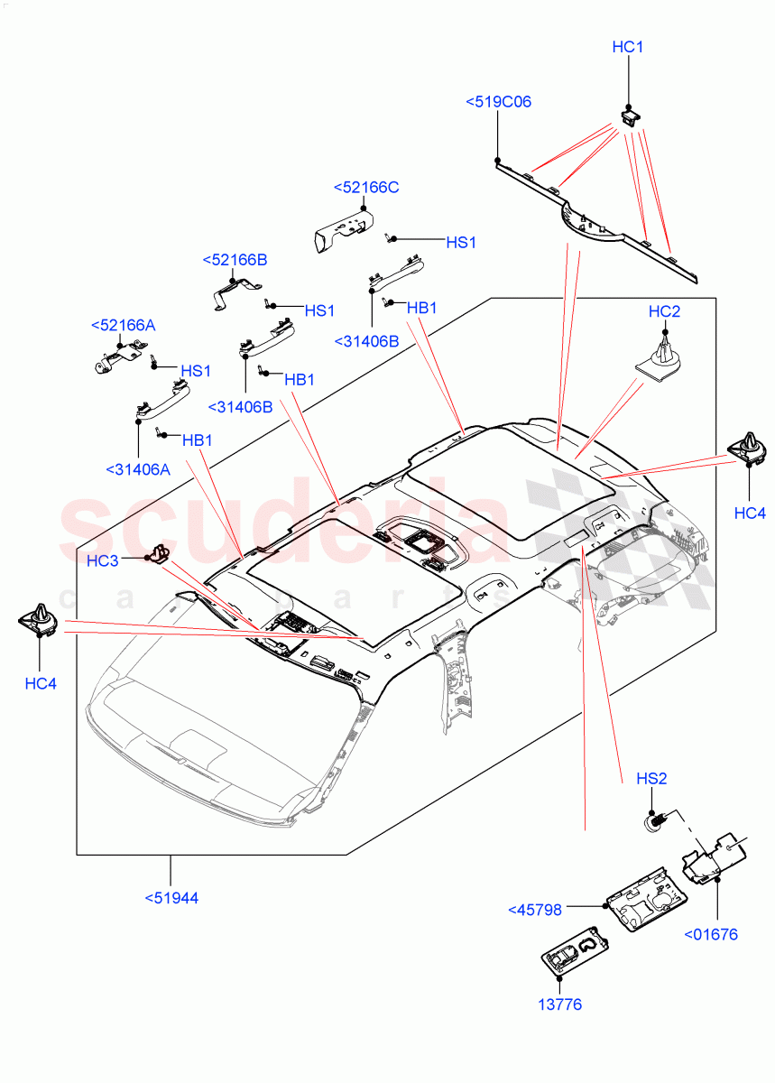 Headlining And Sun Visors (Solihull Plant Build) (Roof Conv-Front And Rear Panoramic, Version - Core, Roof Conv-Power Open Front/Rear Pan) ((V) FROMHA000001) of Land Rover Land Rover Discovery 5 (2017+) [2.0 Turbo Diesel]