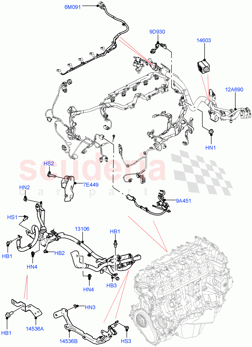 Engine Harness(Nitra Plant Build)(3.0L AJ20D6 Diesel High,Less Electric Engine Battery)((V)FROMM2000001) of Land Rover Land Rover Discovery 5 (2017+) [3.0 I6 Turbo Diesel AJ20D6]