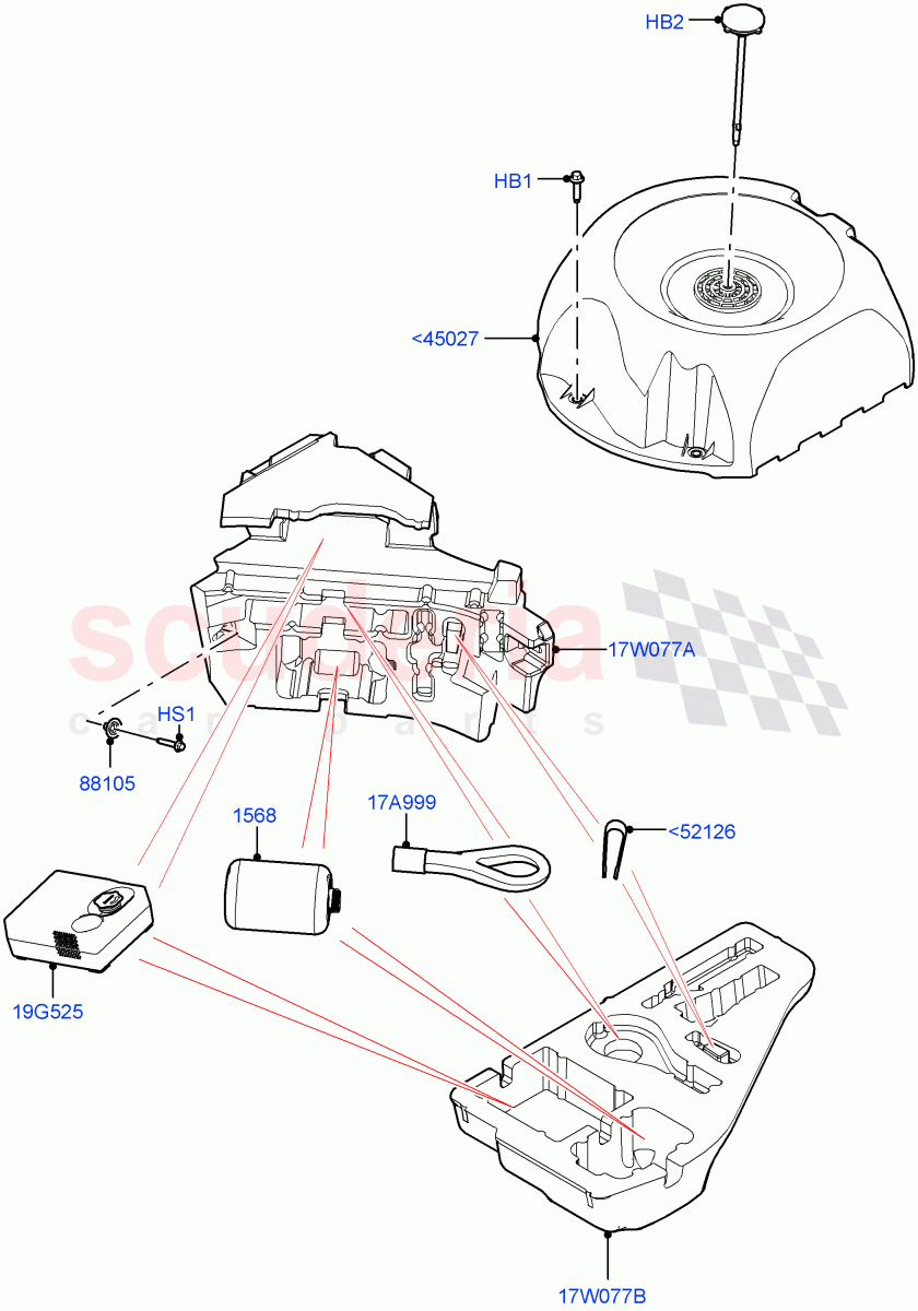 Tools (Kit - Tyre Repair Service, Instant Mobility System - High, Less Electric Engine Battery, Less Spare Wheel, Electric Engine Battery-MHEV) of Land Rover Land Rover Range Rover (2022+) [4.4 V8 Turbo Petrol NC10]