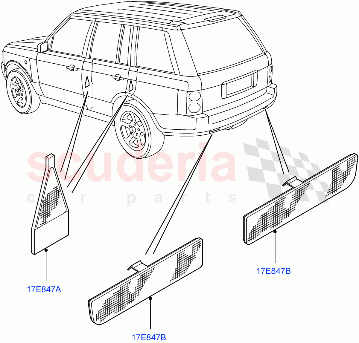 Rear Lamps(reflector and plate only (adhesive backing))((V)FROMAA000001) of Land Rover Land Rover Range Rover (2010-2012) [3.6 V8 32V DOHC EFI Diesel]