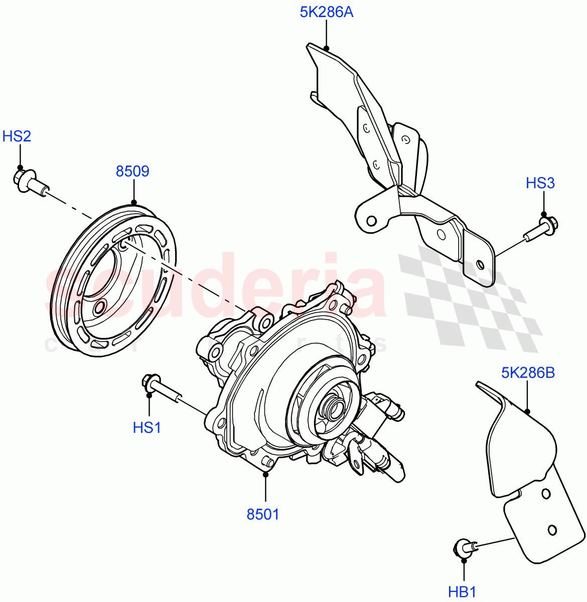 Water Pump (1.5L AJ20P3 Petrol High PHEV, Halewood (UK), 1.5L AJ20P3 Petrol High) ((V) FROMLH000001) of Land Rover Land Rover Range Rover Evoque (2019+) [1.5 I3 Turbo Petrol AJ20P3]
