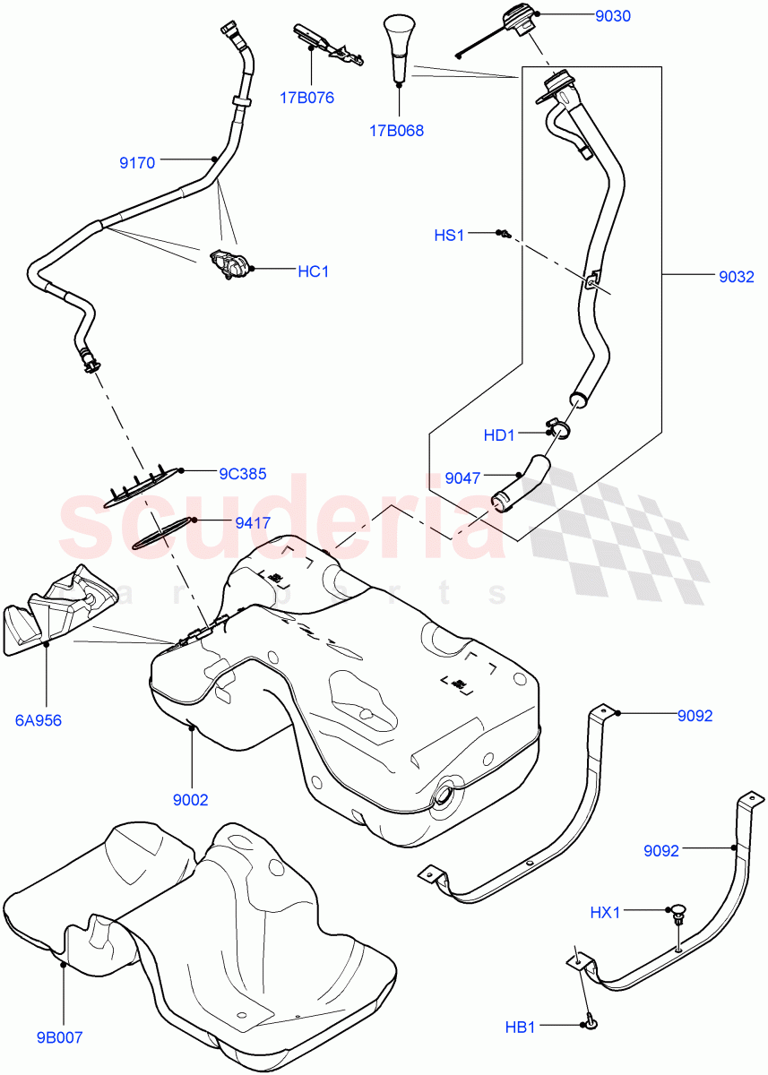 Fuel Tank & Related Parts (2.0L I4 DSL MID DOHC AJ200, Less Emission Tank, 2.0L I4 DSL HIGH DOHC AJ200) ((V) FROMGH000001) of Land Rover Land Rover Range Rover Evoque (2012-2018) [2.0 Turbo Diesel]
