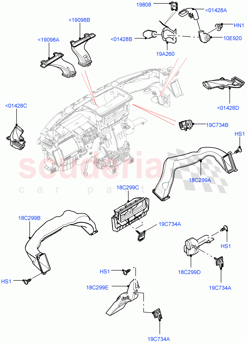 Air Vents, Louvres And Ducts (Instrument Panel, Nitra Plant Build, Internal Components) (Head Up Display) ((V) FROMK2000001) of Land Rover Land Rover Discovery 5 (2017+) [3.0 Diesel 24V DOHC TC]