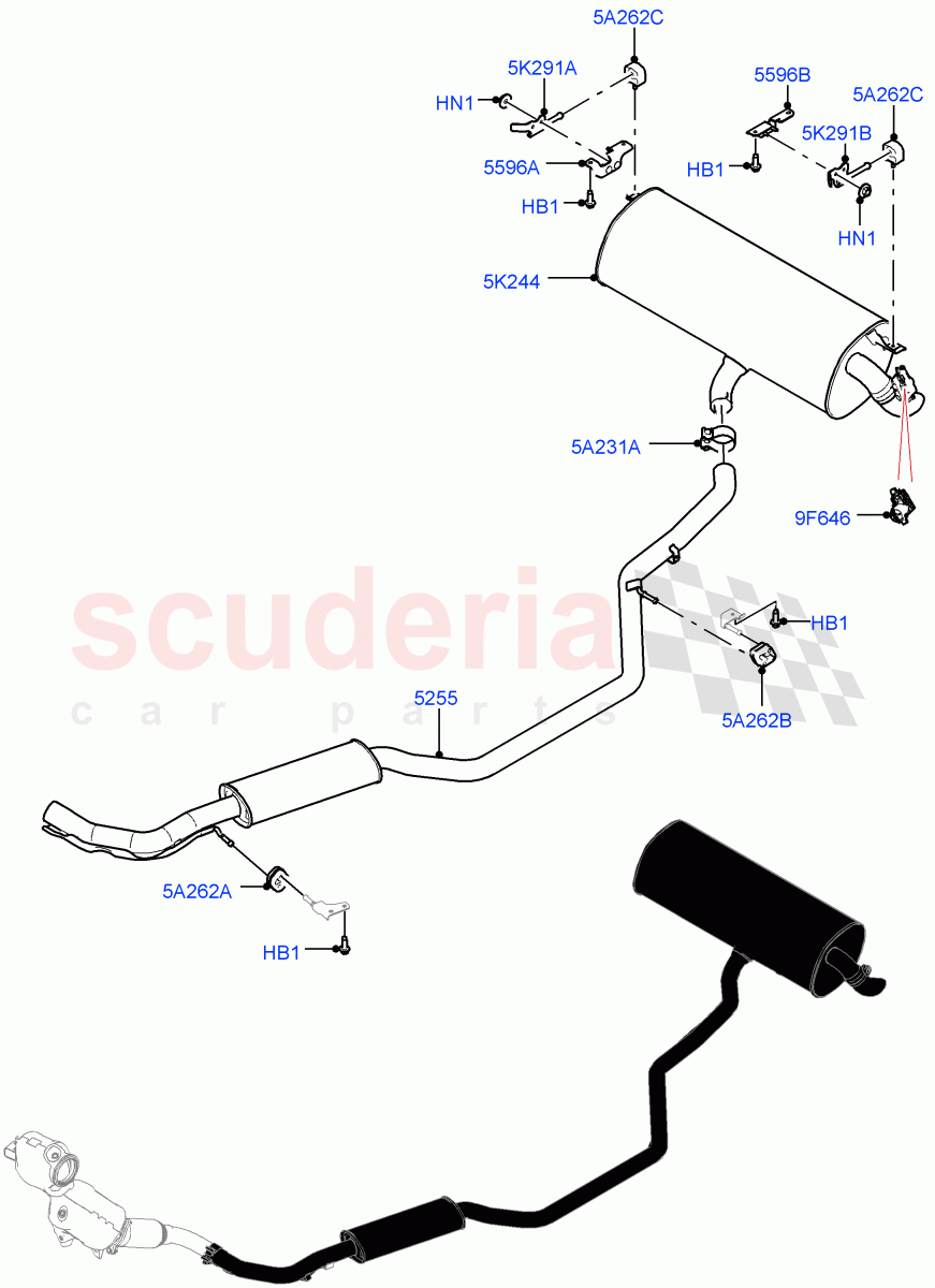 Rear Exhaust System(1.5L AJ20P3 Petrol High PHEV,Changsu (China)) of Land Rover Land Rover Range Rover Evoque (2019+) [1.5 I3 Turbo Petrol AJ20P3]