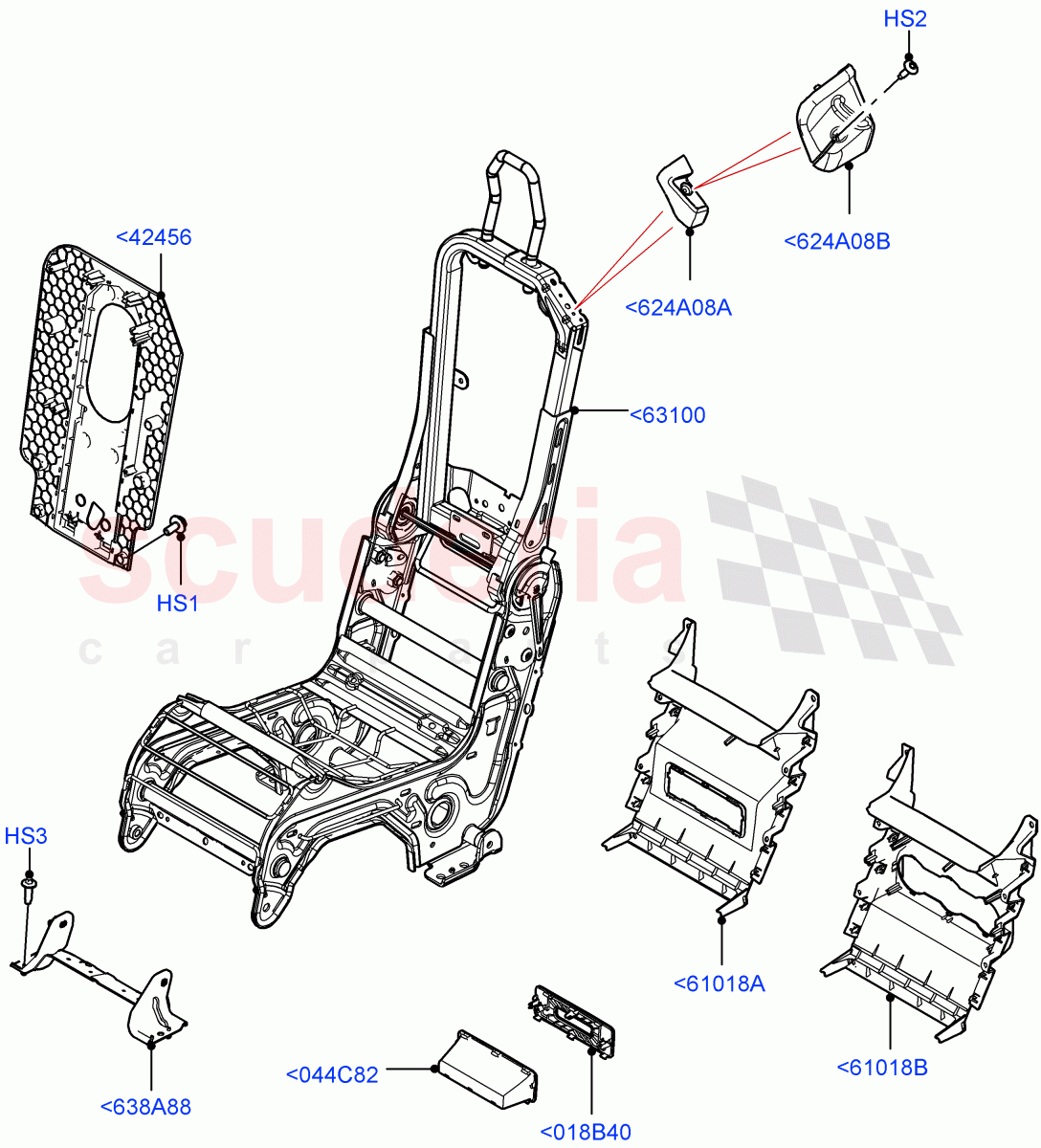 Front Seat Frame (Centre Seat) (Short Wheelbase, Console - Centre Seat, Standard Wheelbase) of Land Rover Land Rover Defender (2020+) [3.0 I6 Turbo Petrol AJ20P6]