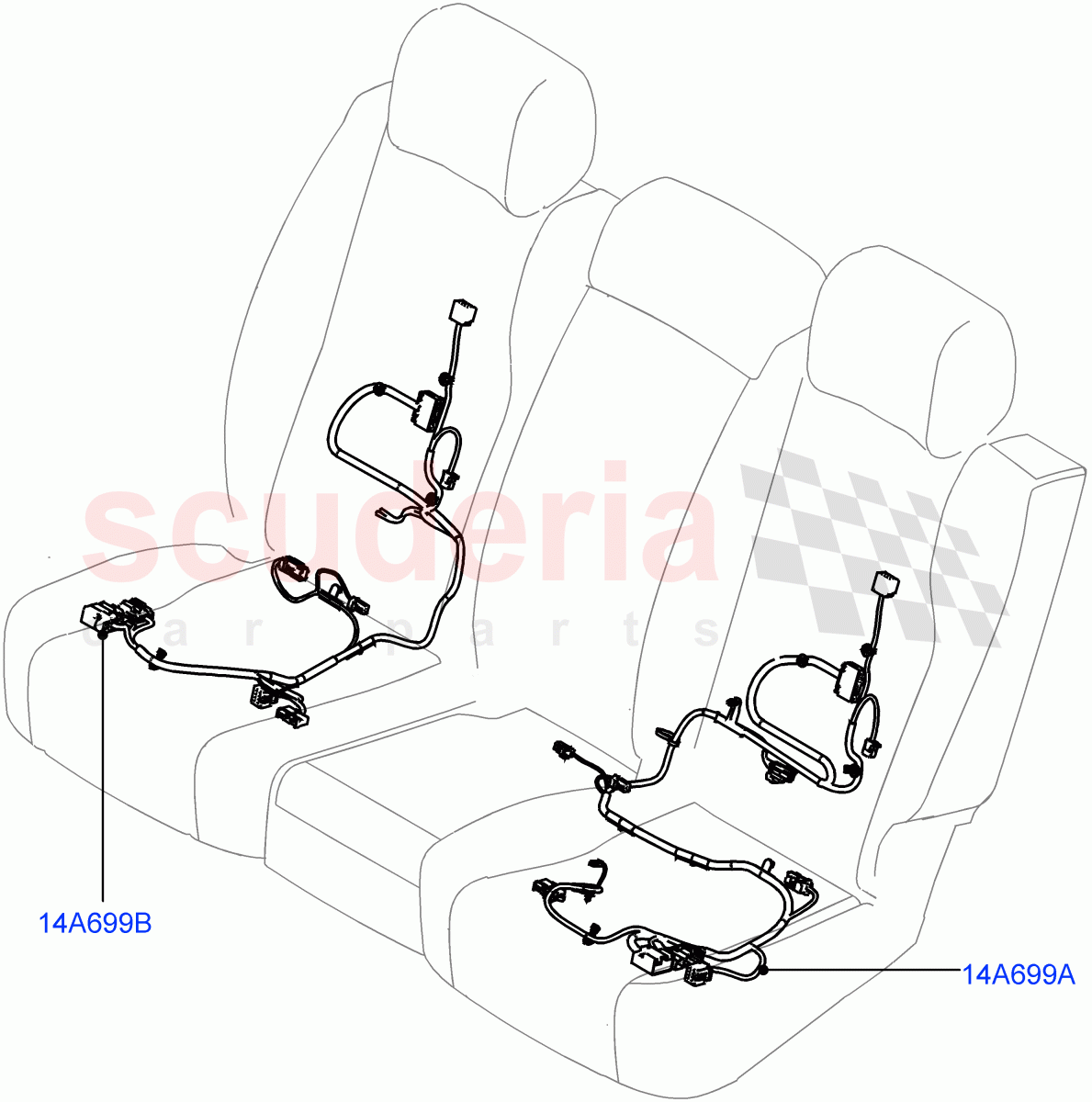 Wiring - Seats (Rear Seats) (With 60/40 Power Fold Thru Rr Seat, With 60/40 Manual Fold Thru Rr Seat) ((V) FROMJA000001, (V) TOJA999999) of Land Rover Land Rover Range Rover (2012-2021) [3.0 I6 Turbo Diesel AJ20D6]