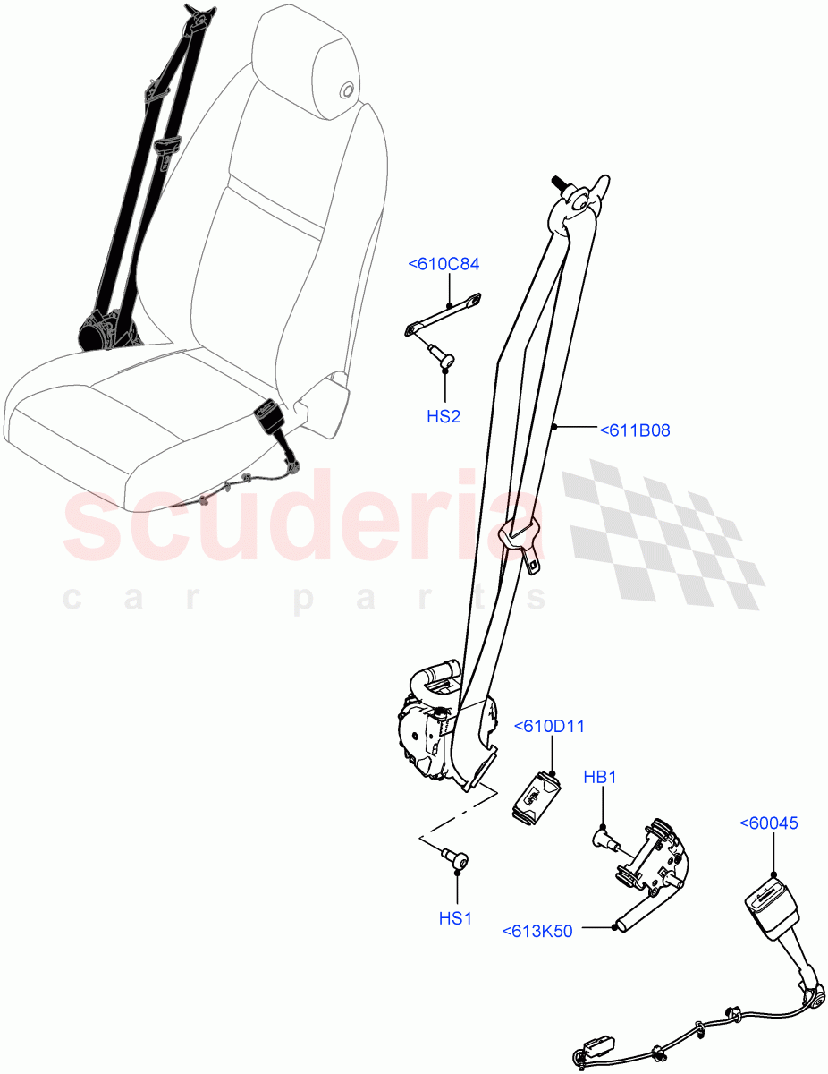 Front Seat Belts(Changsu (China)) of Land Rover Land Rover Range Rover Evoque (2019+) [1.5 I3 Turbo Petrol AJ20P3]