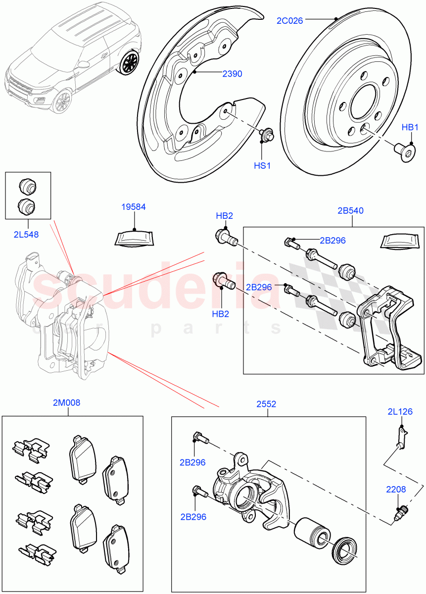 Rear Brake Discs And Calipers (Halewood (UK)) ((V) TOFH999999) of Land Rover Land Rover Range Rover Evoque (2012-2018) [2.0 Turbo Diesel]