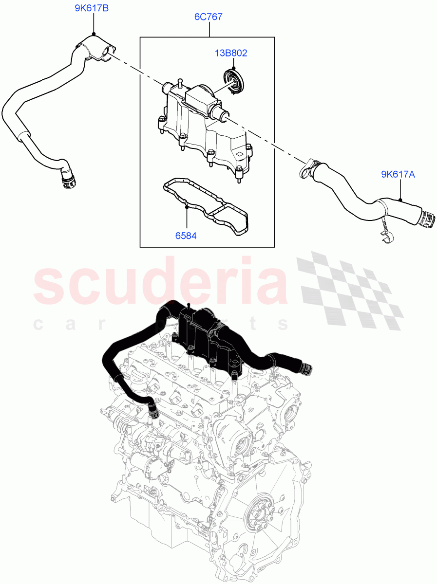 Emission Control - Crankcase (2.0L AJ20P4 Petrol High PTA, Itatiaia (Brazil), 2.0L AJ20P4 Petrol Mid PTA, 2.0L AJ20P4 Petrol E100 PTA) of Land Rover Land Rover Range Rover Evoque (2019+) [2.0 Turbo Petrol AJ200P]