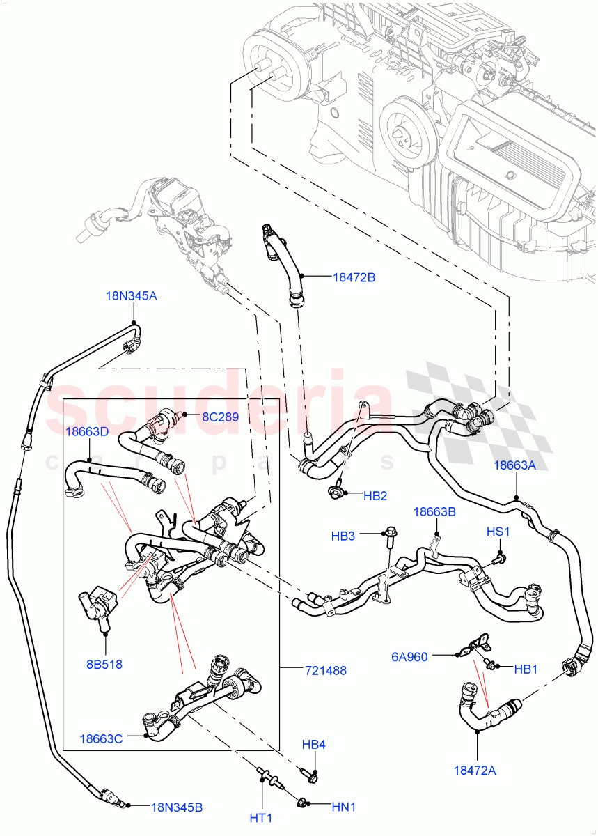 Heater Hoses(Front)(2.0L I4 High DOHC AJ200 Petrol,With Fuel Fired Heater,With Front Comfort Air Con (IHKA),Premium Air Conditioning-Front/Rear)((V)FROMJA000001,(V)TOJA999999) of Land Rover Land Rover Range Rover Sport (2014+) [2.0 Turbo Petrol GTDI]