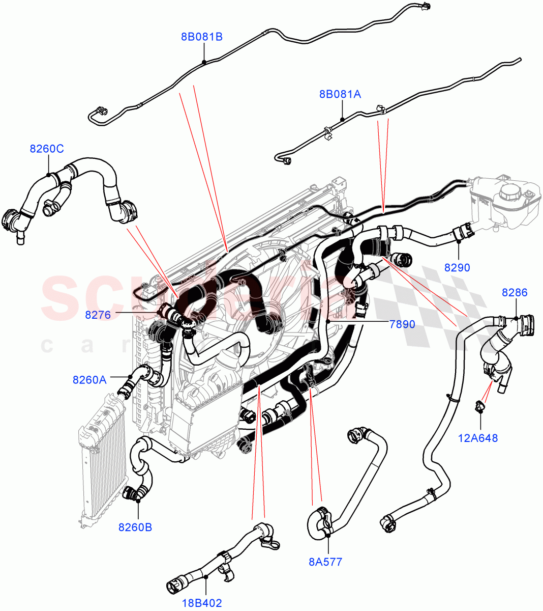 Cooling System Pipes And Hoses (2.0L I4 High DOHC AJ200 Petrol, Less Active Tranmission Warming) ((V) FROMJH000001) of Land Rover Land Rover Range Rover Evoque (2012-2018) [2.0 Turbo Petrol AJ200P]