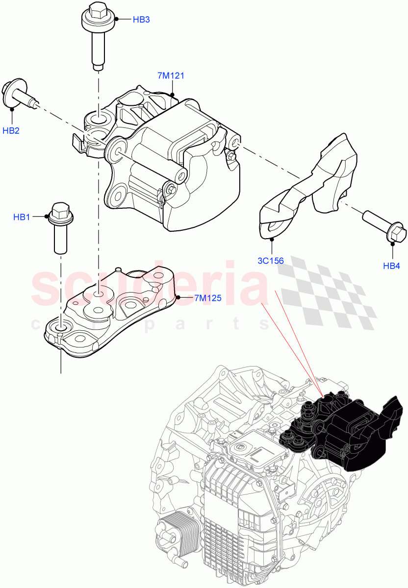 Transmission Mounting(1.5L AJ20P3 Petrol High PHEV,8 Speed Automatic Trans 8G30,Halewood (UK),1.5L AJ20P3 Petrol High)((V)FROMLH000001) of Land Rover Land Rover Range Rover Evoque (2019+) [2.0 Turbo Petrol AJ200P]