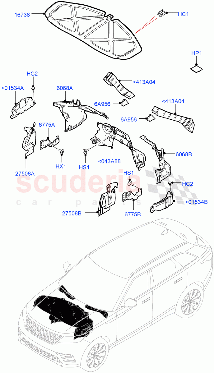 Insulators - Front(Engine Compartment) of Land Rover Land Rover Range Rover Velar (2017+) [2.0 Turbo Petrol AJ200P]