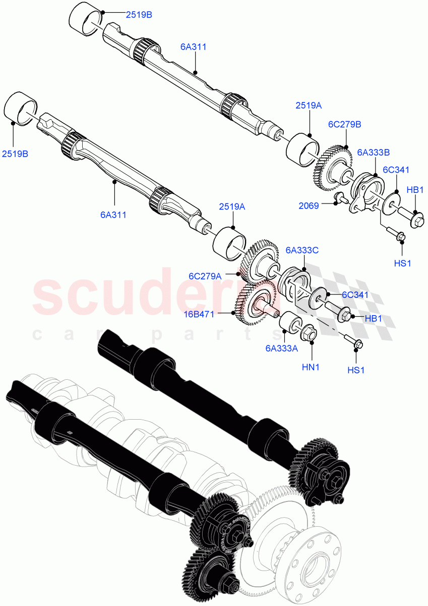 Balance Shafts And Drive (2.0L AJ21D4 Diesel Mid, Itatiaia (Brazil)) of Land Rover Land Rover Range Rover Evoque (2019+) [2.0 Turbo Diesel AJ21D4]