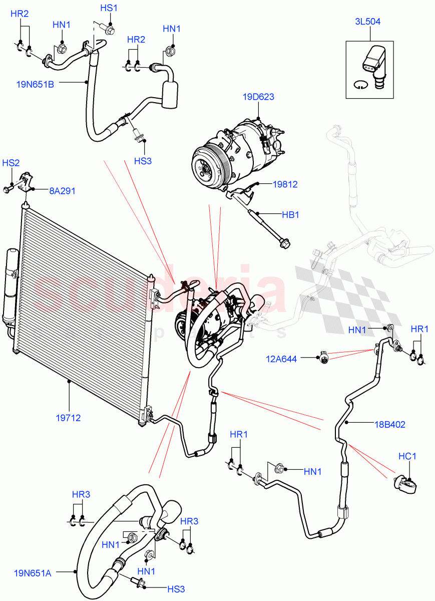 Air Conditioning Condensr/Compressr(Solihull Plant Build, Front)(3.0L DOHC GDI SC V6 PETROL)((V)FROMHA000001) of Land Rover Land Rover Discovery 5 (2017+) [3.0 DOHC GDI SC V6 Petrol]