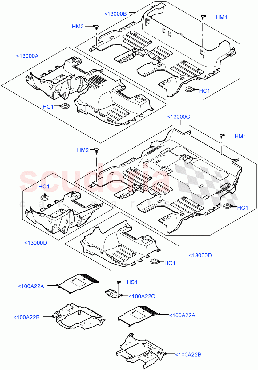 Floor Trim(Floor Carpets)(Standard Wheelbase,Version - X,Version - X-Dynamic,Version - Core,Version - First Edition,Version - LE) of Land Rover Land Rover Defender (2020+) [2.0 Turbo Petrol AJ200P]