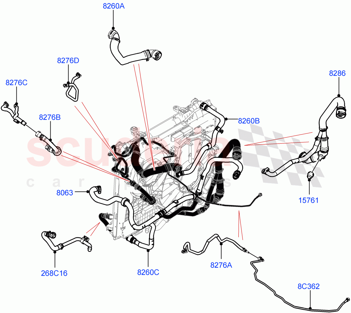 Cooling System Pipes And Hoses (Solihull Plant Build) (2.0L I4 High DOHC AJ200 Petrol, Less Engine Cooling System) ((V) FROMMA000001) of Land Rover Land Rover Range Rover Sport (2014+) [2.0 Turbo Petrol AJ200P]