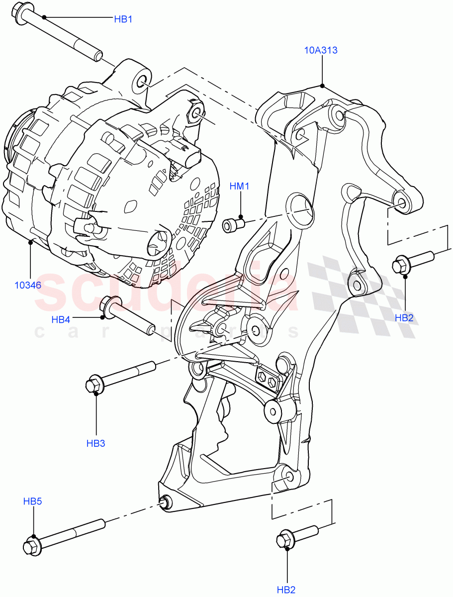 Alternator And Mountings (2.2L CR DI 16V Diesel, Halewood (UK)) ((V) FROMEH000001) of Land Rover Land Rover Range Rover Evoque (2012-2018) [2.0 Turbo Petrol AJ200P]