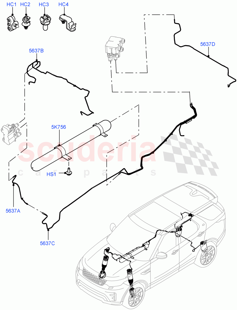 Air Suspension Compressor And Lines (Nitra Plant Build, Air Suspension Lines) (With Four Corner Air Suspension) ((V) FROMK2000001) of Land Rover Land Rover Discovery 5 (2017+) [2.0 Turbo Diesel]