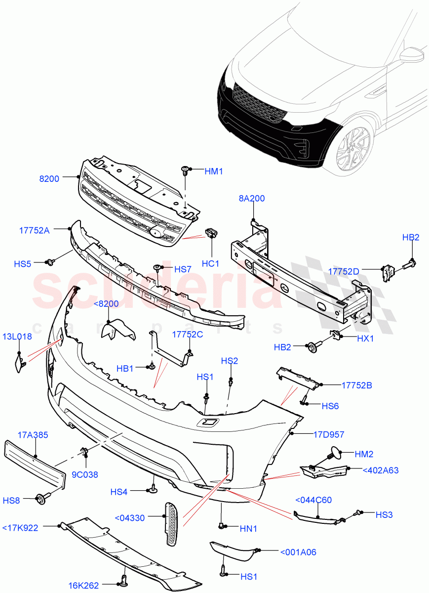 Radiator Grille And Front Bumper (Solihull Plant Build) (Non Sport/Dynamic) ((V) FROMHA000001) of Land Rover Land Rover Discovery 5 (2017+) [3.0 Diesel 24V DOHC TC]
