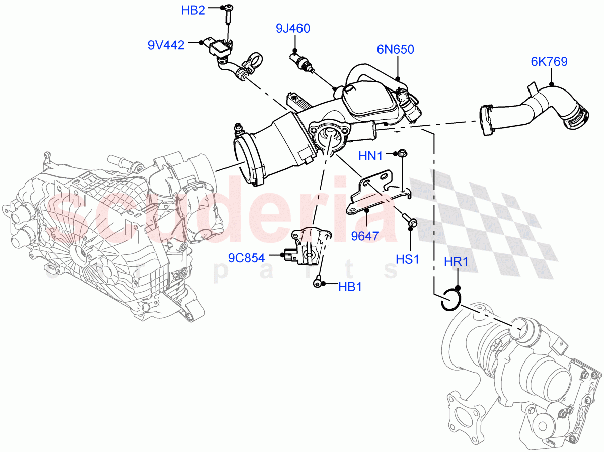 Intercooler/Air Ducts And Hoses (1.5L AJ20P3 Petrol High PHEV, Halewood (UK), 1.5L AJ20P3 Petrol High) ((V) FROMLH000001) of Land Rover Land Rover Range Rover Evoque (2019+) [1.5 I3 Turbo Petrol AJ20P3]