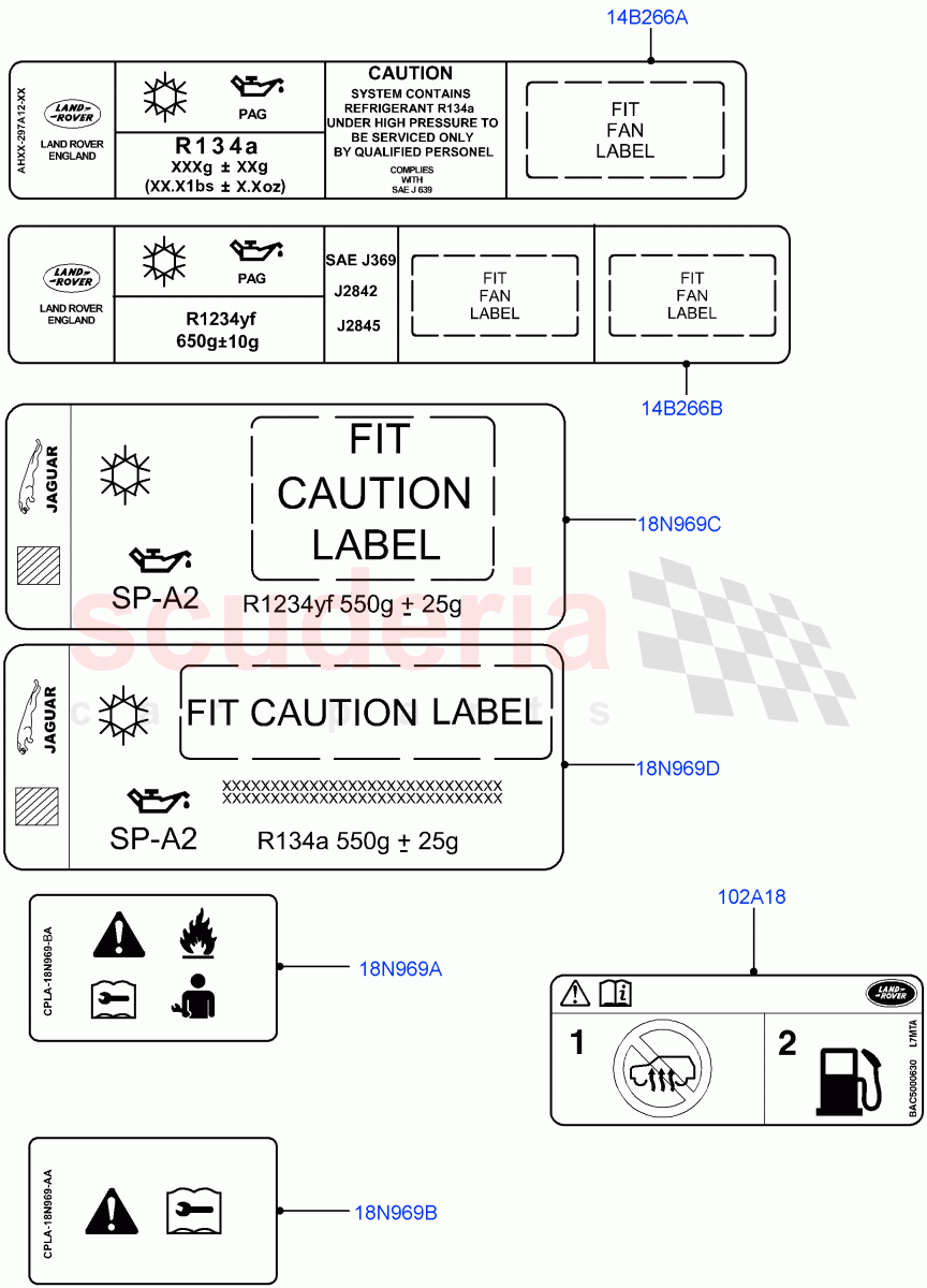 Labels(Air Conditioning) of Land Rover Land Rover Range Rover Velar (2017+) [5.0 OHC SGDI SC V8 Petrol]