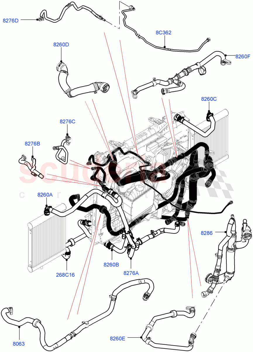 Cooling System Pipes And Hoses(Engine Cooling System)(2.0L AJ200P Hi PHEV)((V)FROMJA000001) of Land Rover Land Rover Range Rover (2012-2021) [2.0 Turbo Petrol AJ200P]