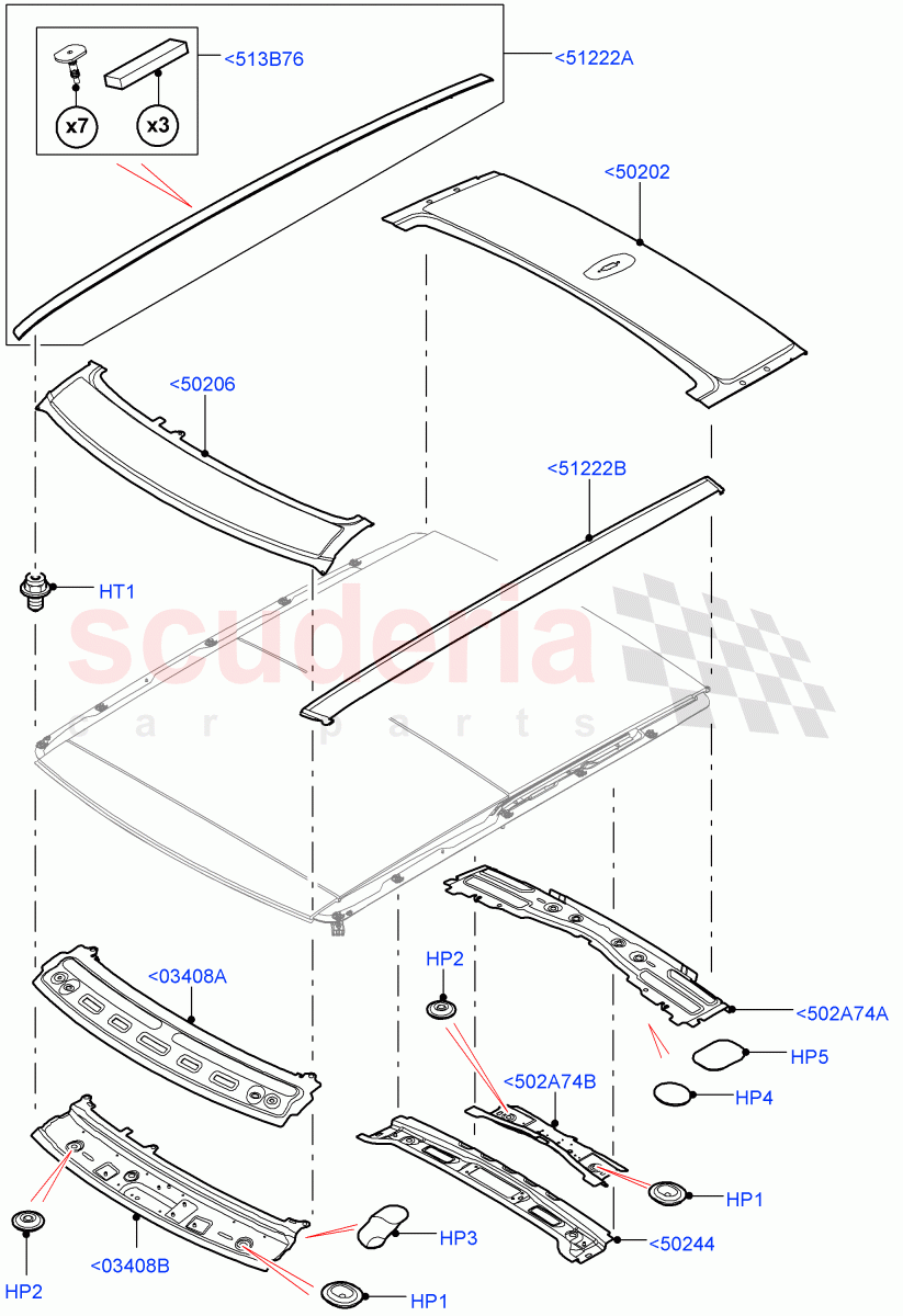 Roof - Sheet Metal(With Roof Conversion-Panorama Power,With Roof Conversion-Panorama Roof) of Land Rover Land Rover Range Rover Sport (2014+) [3.0 Diesel 24V DOHC TC]