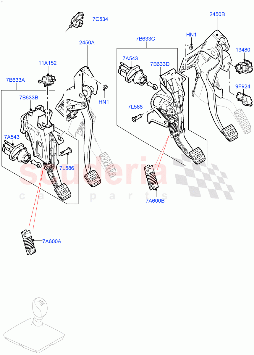 Brake And Clutch Controls(All 6 Speed Manual Volvo M66,Halewood (UK),Unique Met Finish Foot Pedals Pads) of Land Rover Land Rover Range Rover Evoque (2012-2018) [2.2 Single Turbo Diesel]