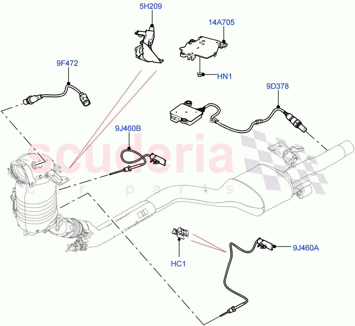 Exhaust Sensors And Modules(2.0L I4 DSL MID DOHC AJ200,EU6 + DPF Emissions,Japanese Emission + DPF,2.0L I4 DSL HIGH DOHC AJ200) of Land Rover Land Rover Range Rover Velar (2017+) [2.0 Turbo Diesel]