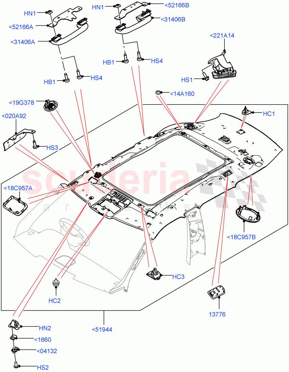 Headlining And Sun Visors(With Roof Conversion-Panorama Roof,With Roof Conversion-Panorama Power) of Land Rover Land Rover Range Rover Velar (2017+) [3.0 Diesel 24V DOHC TC]