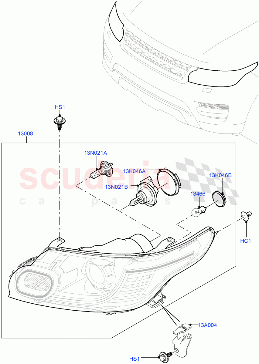 Headlamps And Front Flasher Lamps(With Halogen Headlamp)((V)TOGA999999) of Land Rover Land Rover Range Rover Sport (2014+) [2.0 Turbo Diesel]