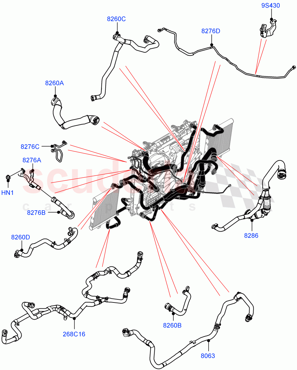 Cooling System Pipes And Hoses(Nitra Plant Build)(2.0L I4 High DOHC AJ200 Petrol,With Extra Engine Cooling System)((V)FROMM2000001) of Land Rover Land Rover Defender (2020+) [2.0 Turbo Petrol AJ200P]